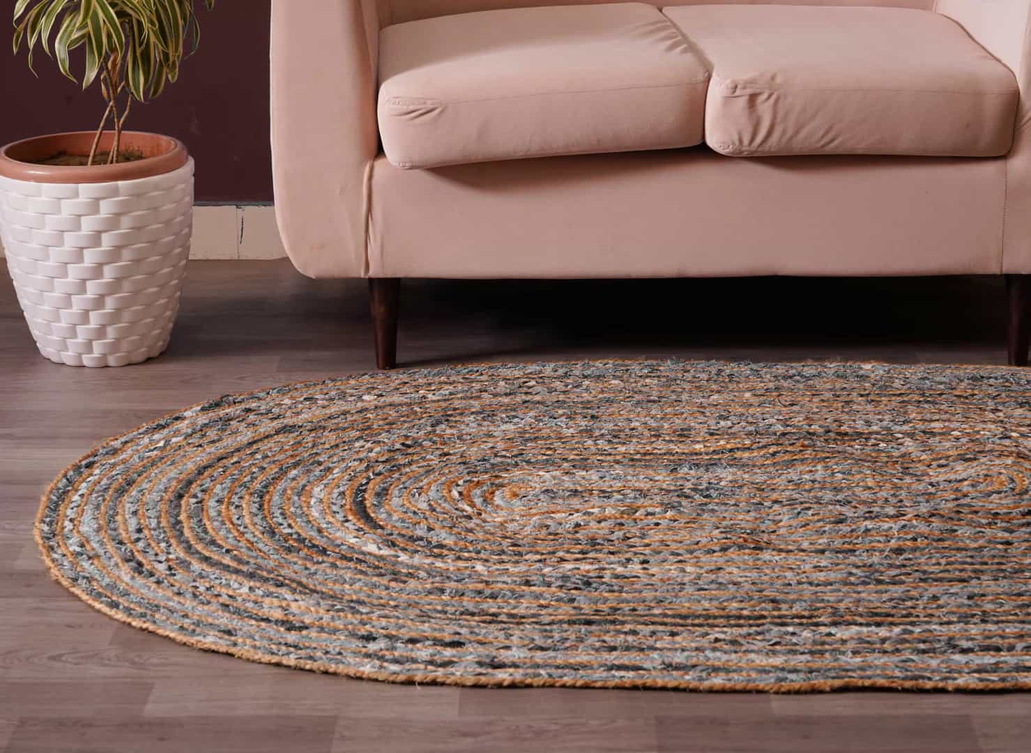 Handmade Cotton And Jute Chindi Rug Oval Shape  - Image 3