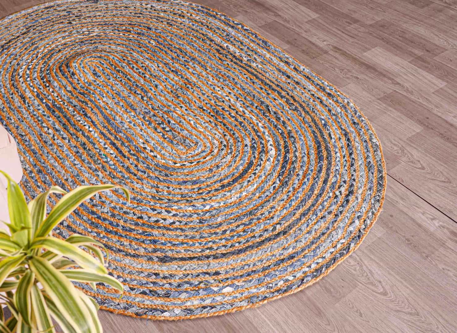 Handmade Cotton And Jute Chindi Rug Oval Shape  - Image 4
