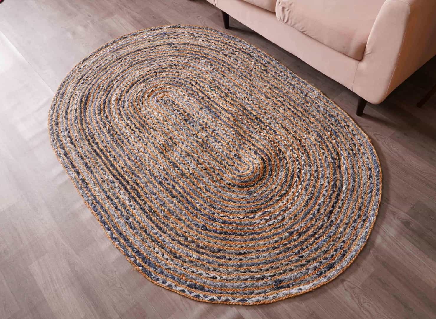 Handmade Cotton And Jute Chindi Rug Oval Shape  - Image 5