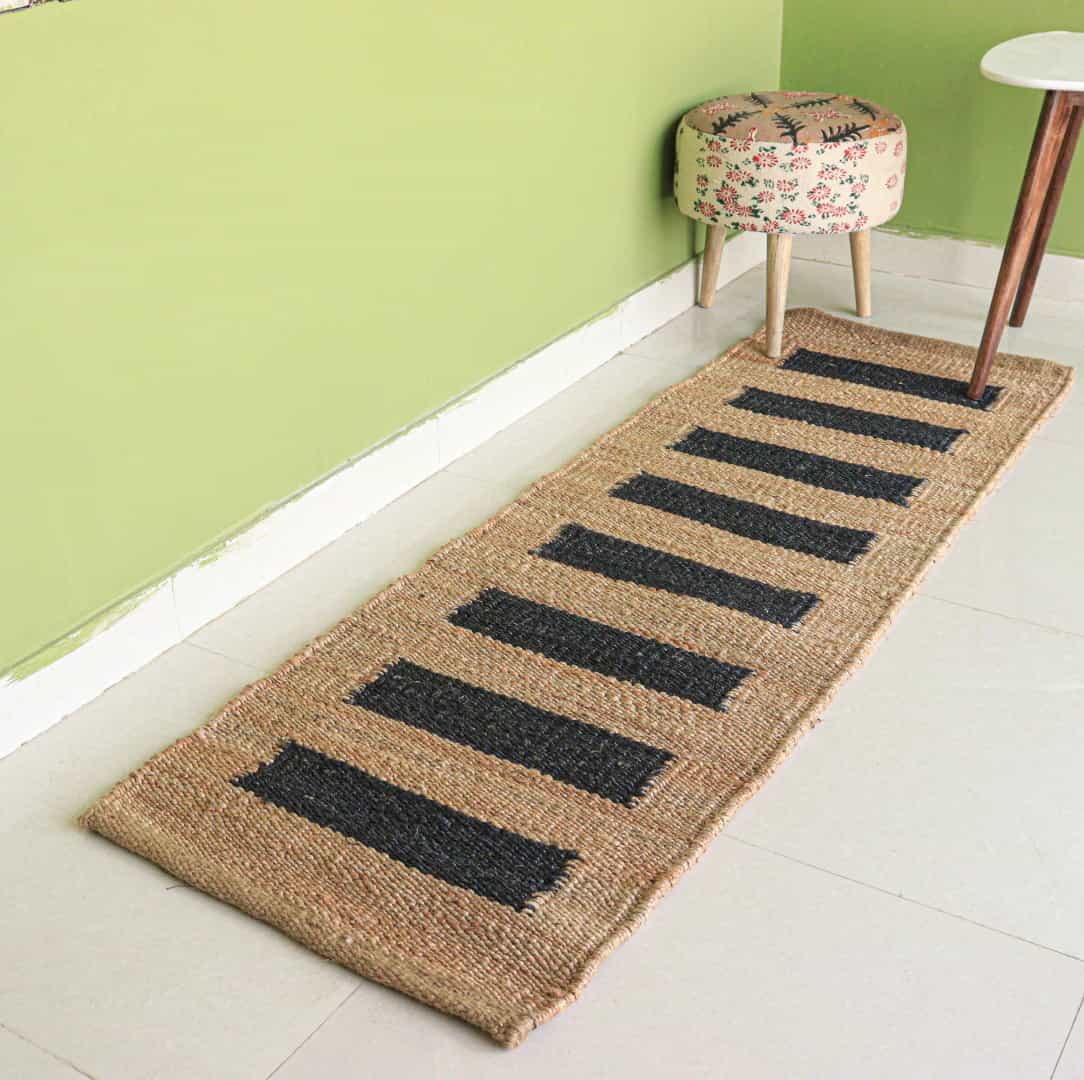 Home Decor Indian Hand Loomed Large Area Natural Jute Hemp Runner Rug with Black Stripes Line Decor Large Runner Dhurrie Rug  - Image 3