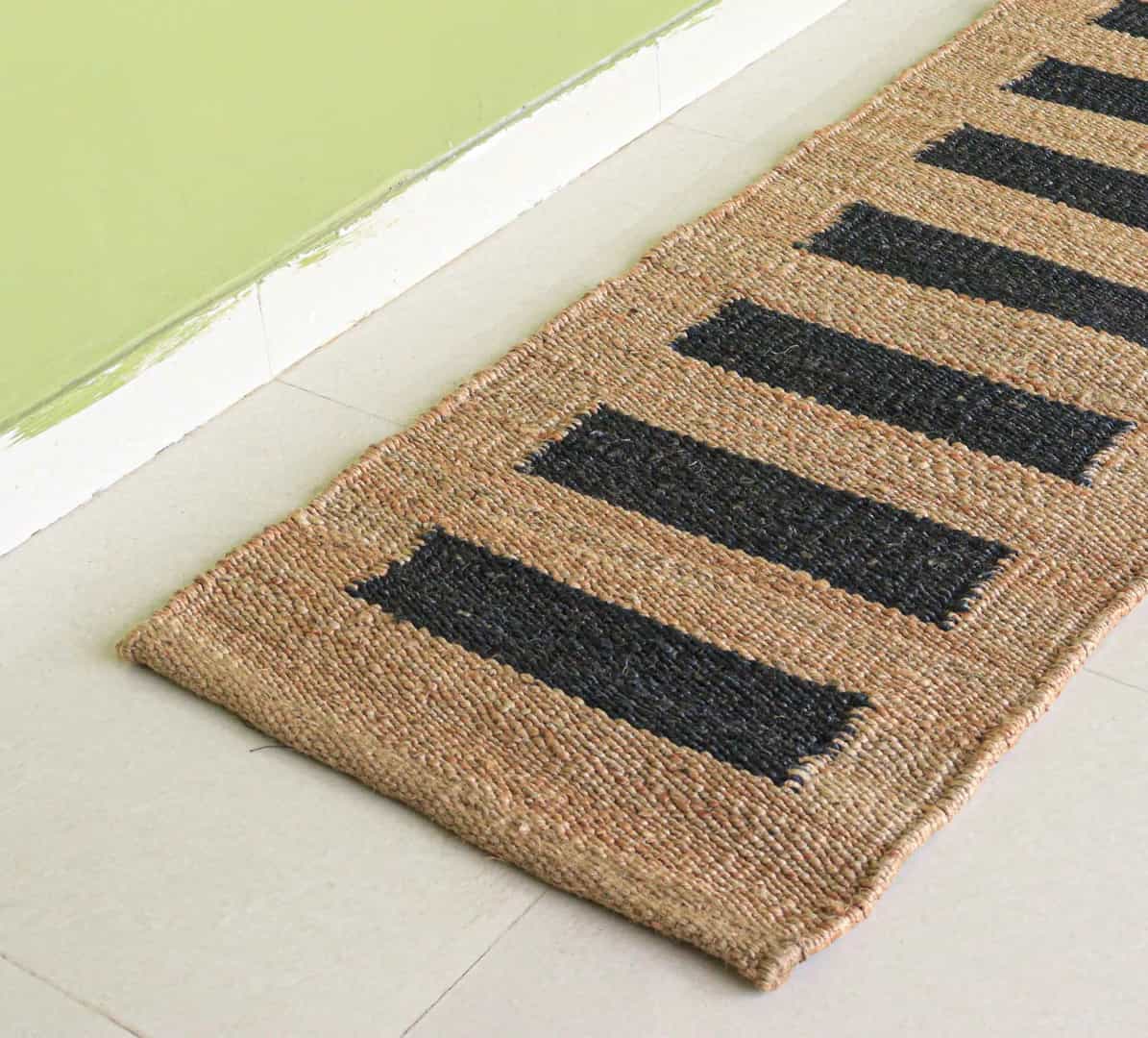 Home Decor Indian Hand Loomed Large Area Natural Jute Hemp Runner Rug with Black Stripes Line Decor Large Runner Dhurrie Rug  - Image 8