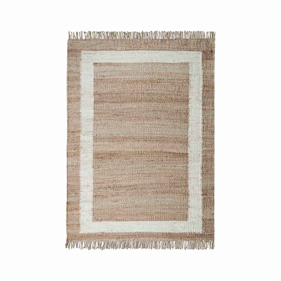 Natural Hemp Jute Rug with White Border Handwoven Jute Hemp Rug for Living Room Decor with Fringes Kitchen Large Area Rug - Image 1