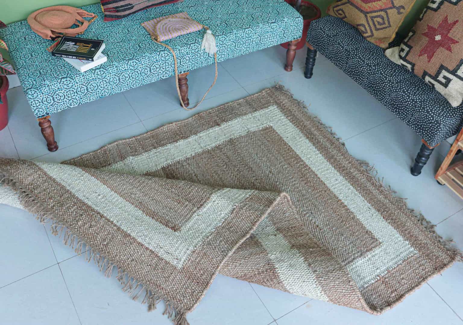 Natural Hemp Jute Rug with White Border Handwoven Jute Hemp Rug for Living Room Decor with Fringes Kitchen Large Area Rug - Image 5