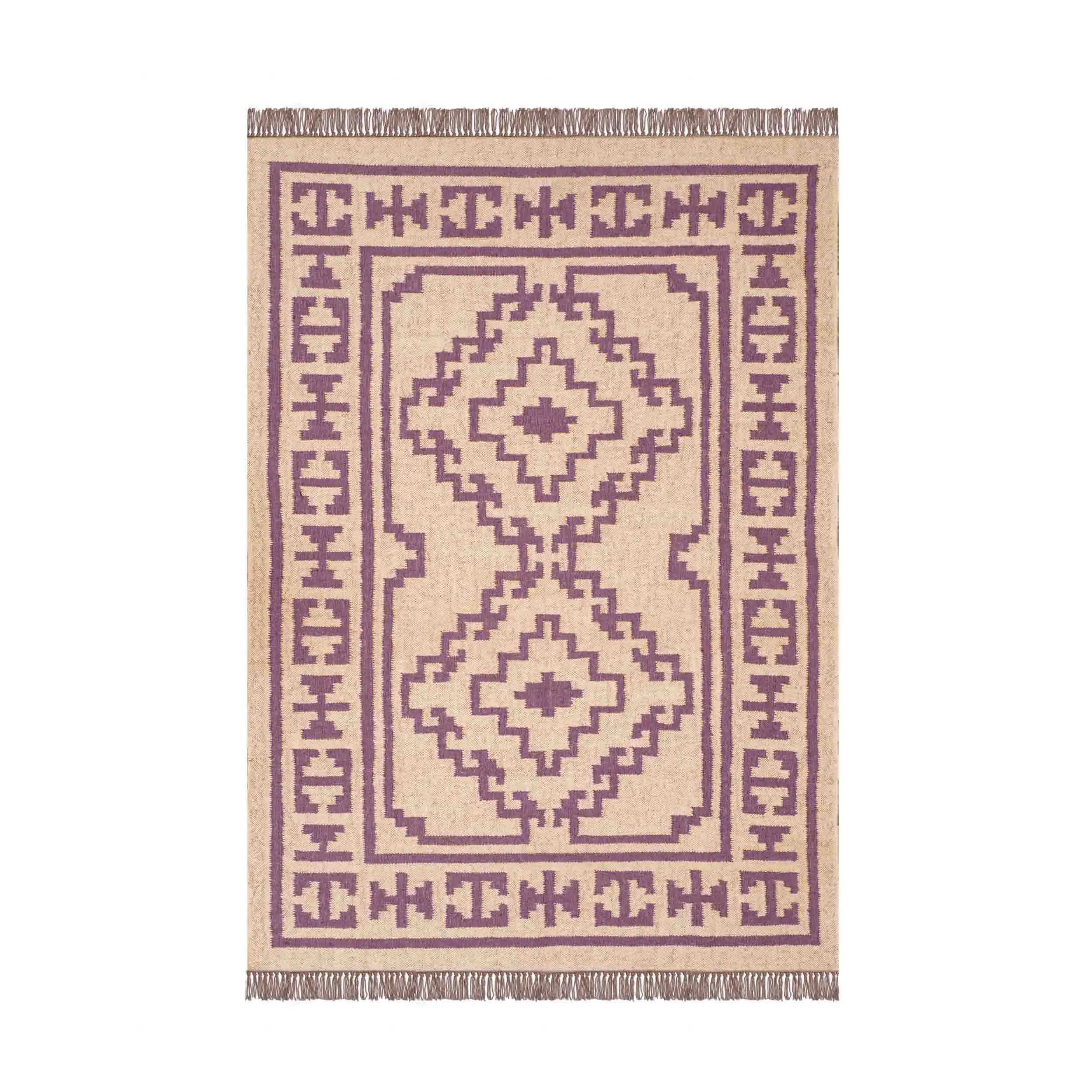 budhrajrugs Ikat Wool and Jute Handmade Kilim Rug for Outdoor/Indoor 100%  Washable Room Rugs Woolen Kilim Traditional Rug 4X6 Feet.