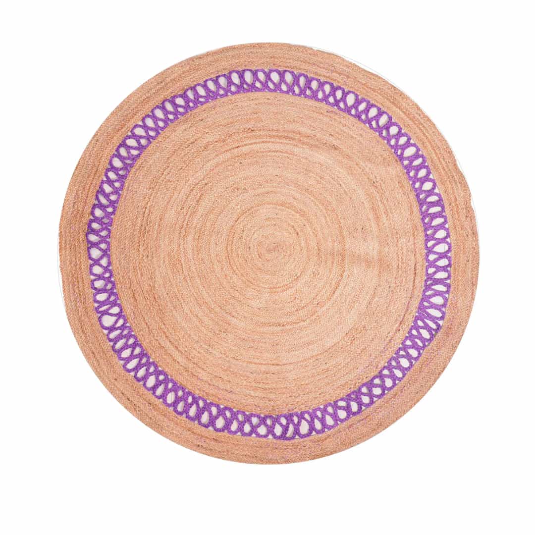 Custom Color Lattice Border Scalloped Hand Braided Natural Jute Round Rug - Image 9