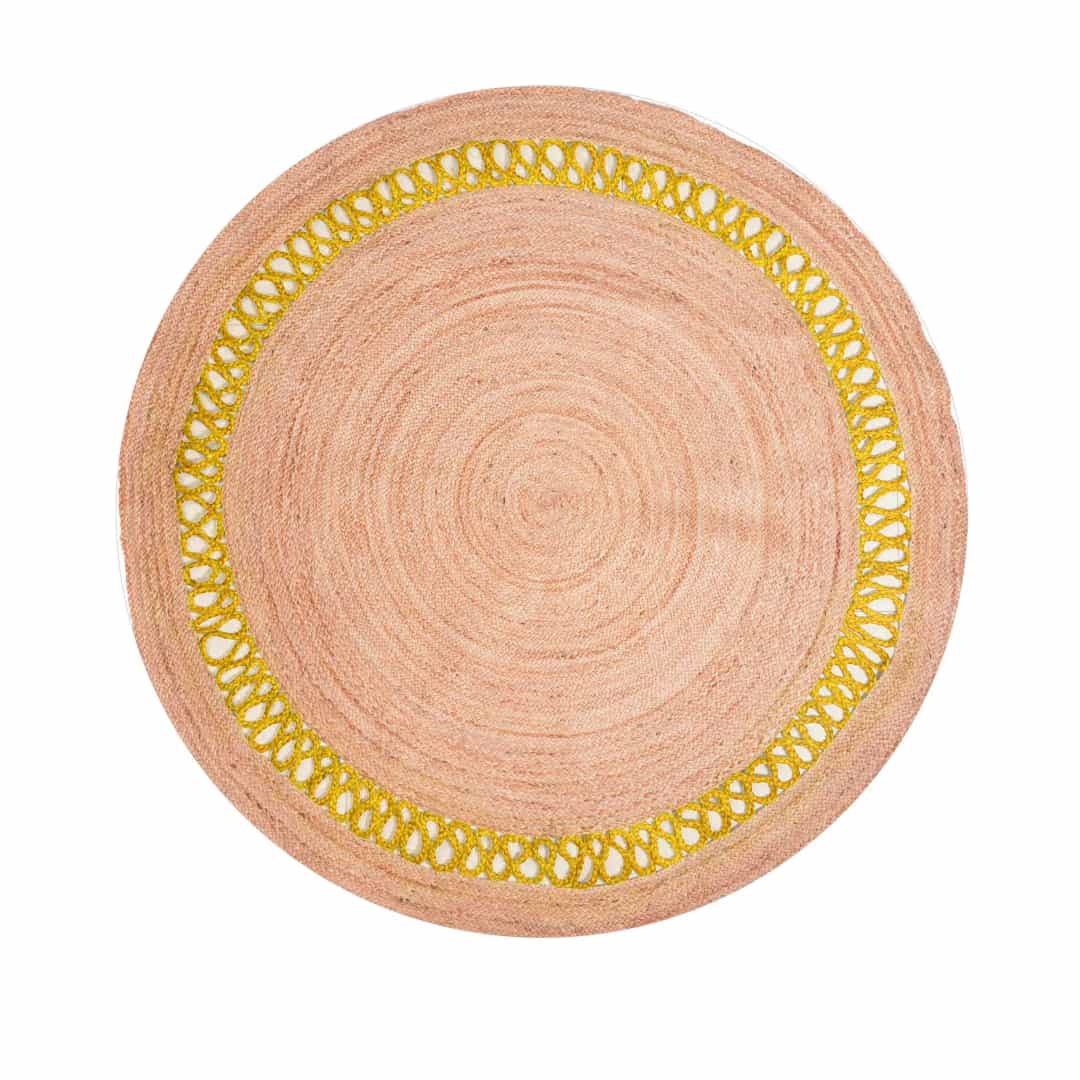 Custom Color Lattice Border Scalloped Hand Braided Natural Jute Round Rug - Image 10