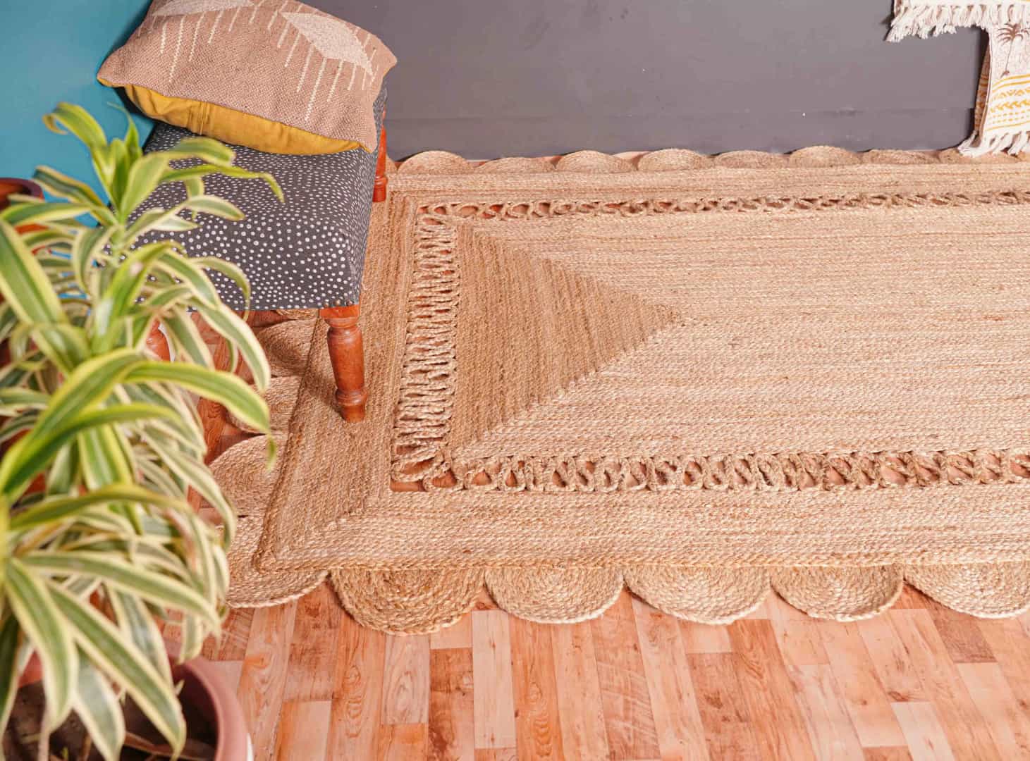 Scalloped Handmade Natural Jute Braided Eco Friendly Home Decor Boho Rectangle Rug - Image 8