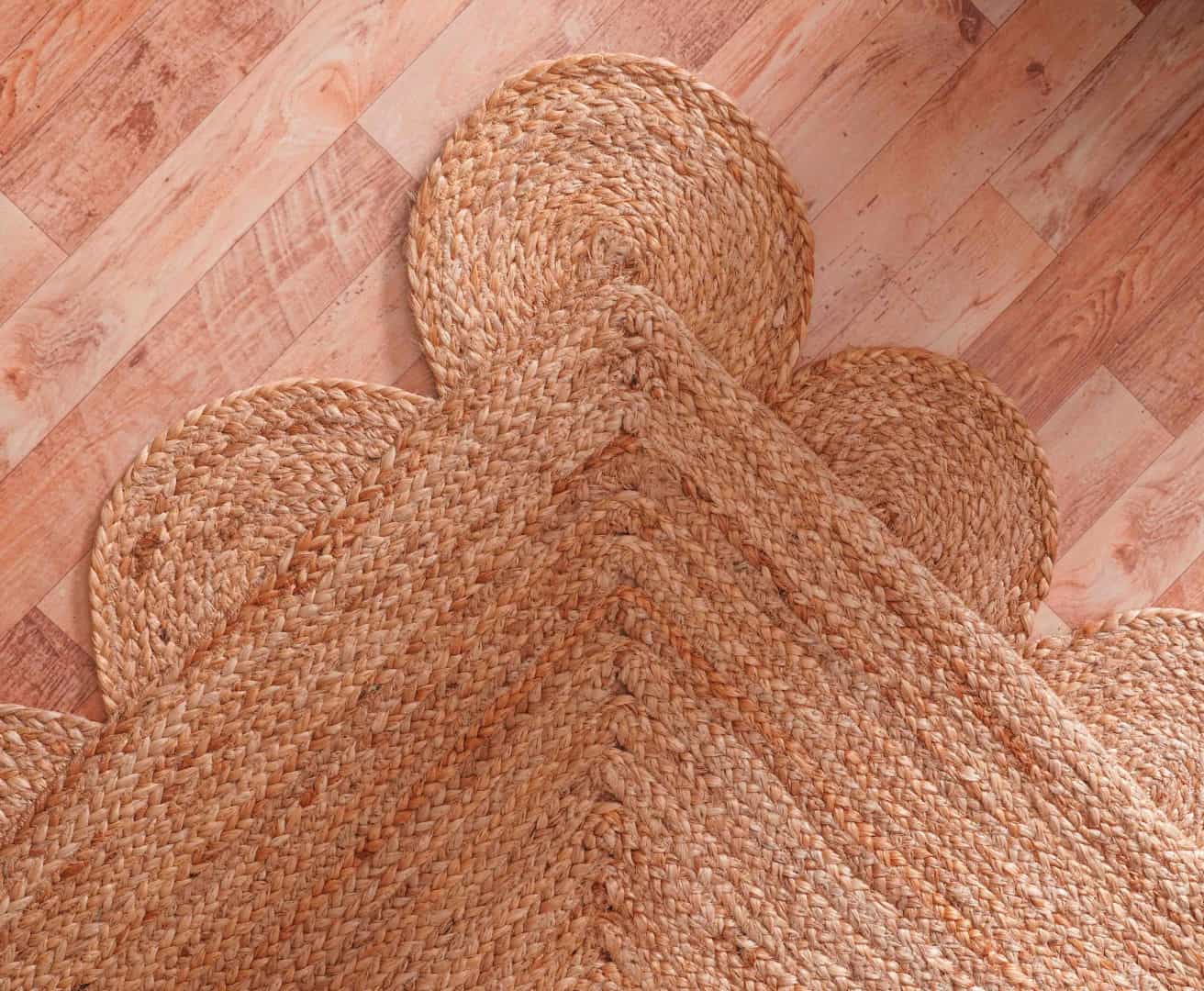 Eco Friendly Handmade Natural Jute Braided Bohemian Rectangle Scalloped Rug - Image 4