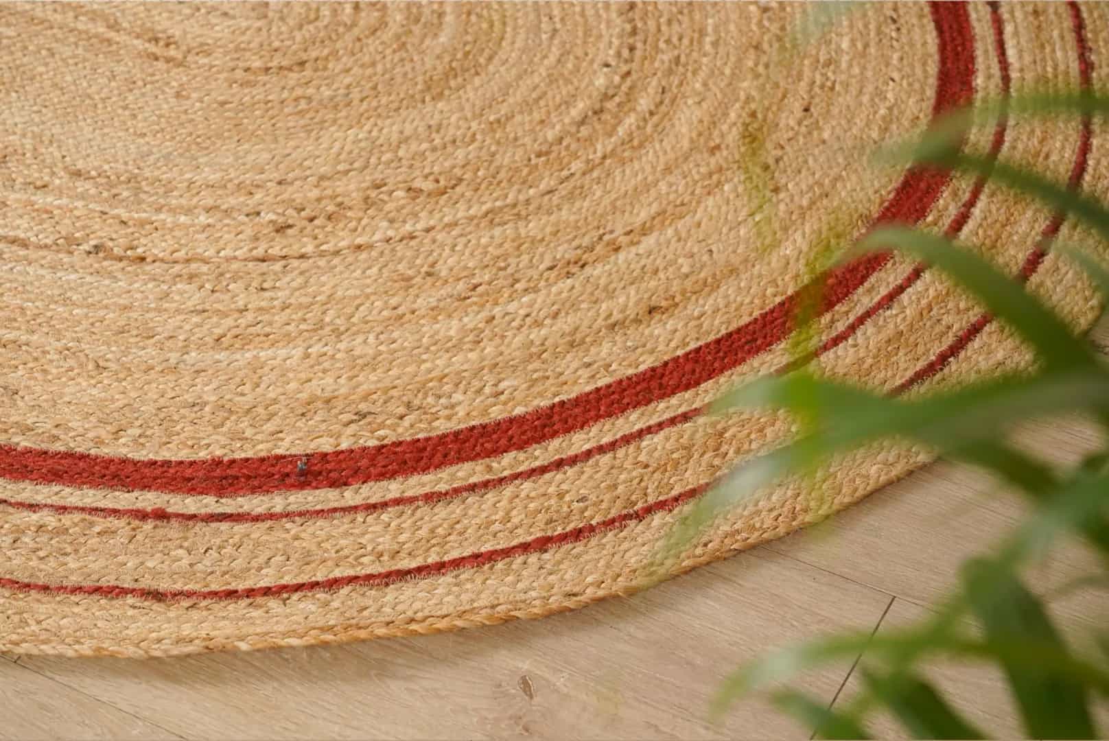 Triple Line Color Border Custom Size Handmade Natural Jute Braided Oval Rug - Image 7