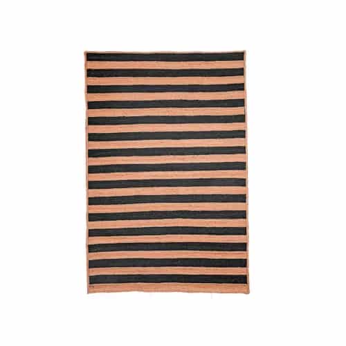 Natural Hand Braided Beige Jute Rug With Black Striped Line Rug  - Image 1