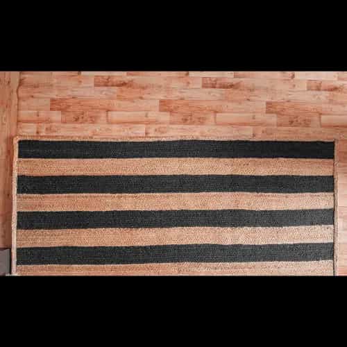 Natural Hand Braided Beige Jute Rug With Black Striped Line Rug  - Image 6