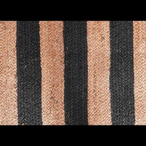 Natural Hand Braided Beige Jute Rug With Black Striped Line Rug  - Image 7