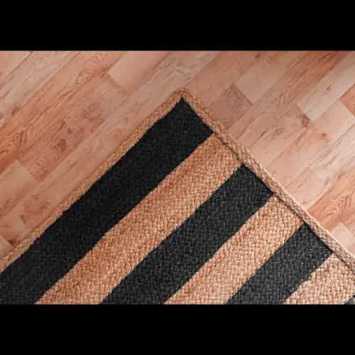 Natural Hand Braided Beige Jute Rug With Black Striped Line Rug  - Image 5