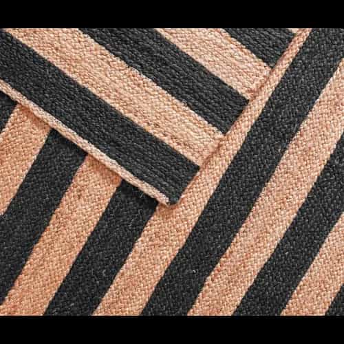 Natural Hand Braided Beige Jute Rug With Black Striped Line Rug  - Image 3
