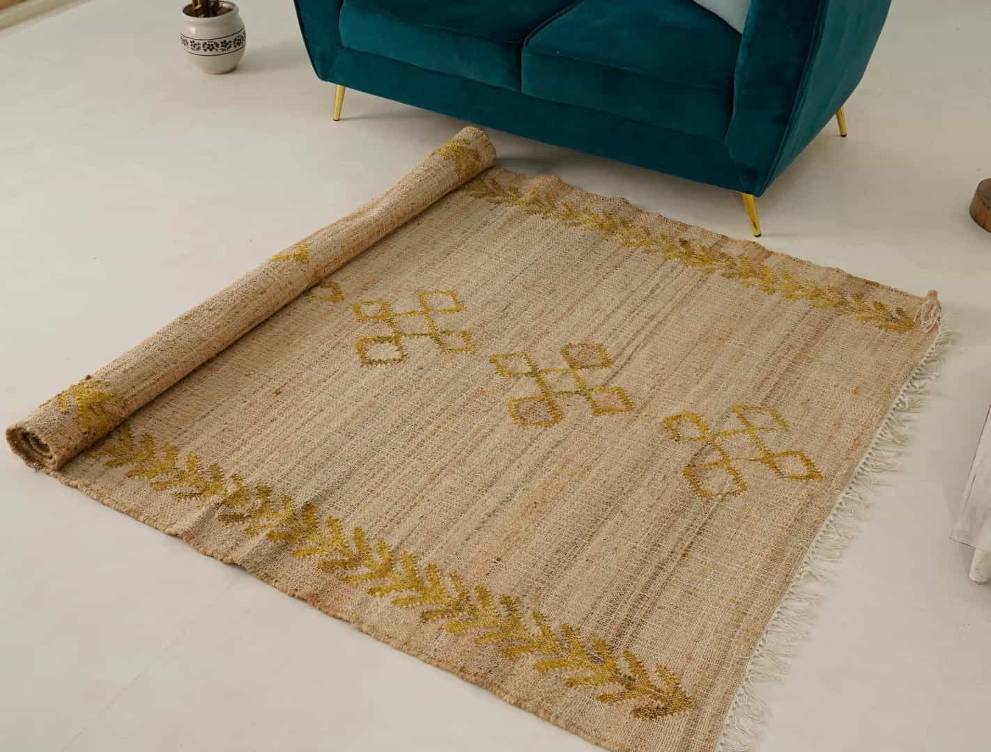 Natural Jute Fiber Cotton Hand Woven Bohemian Moroccan Inspired Rug, Nordic Scandi Rug For Guestroom Decor Rug - Image 2