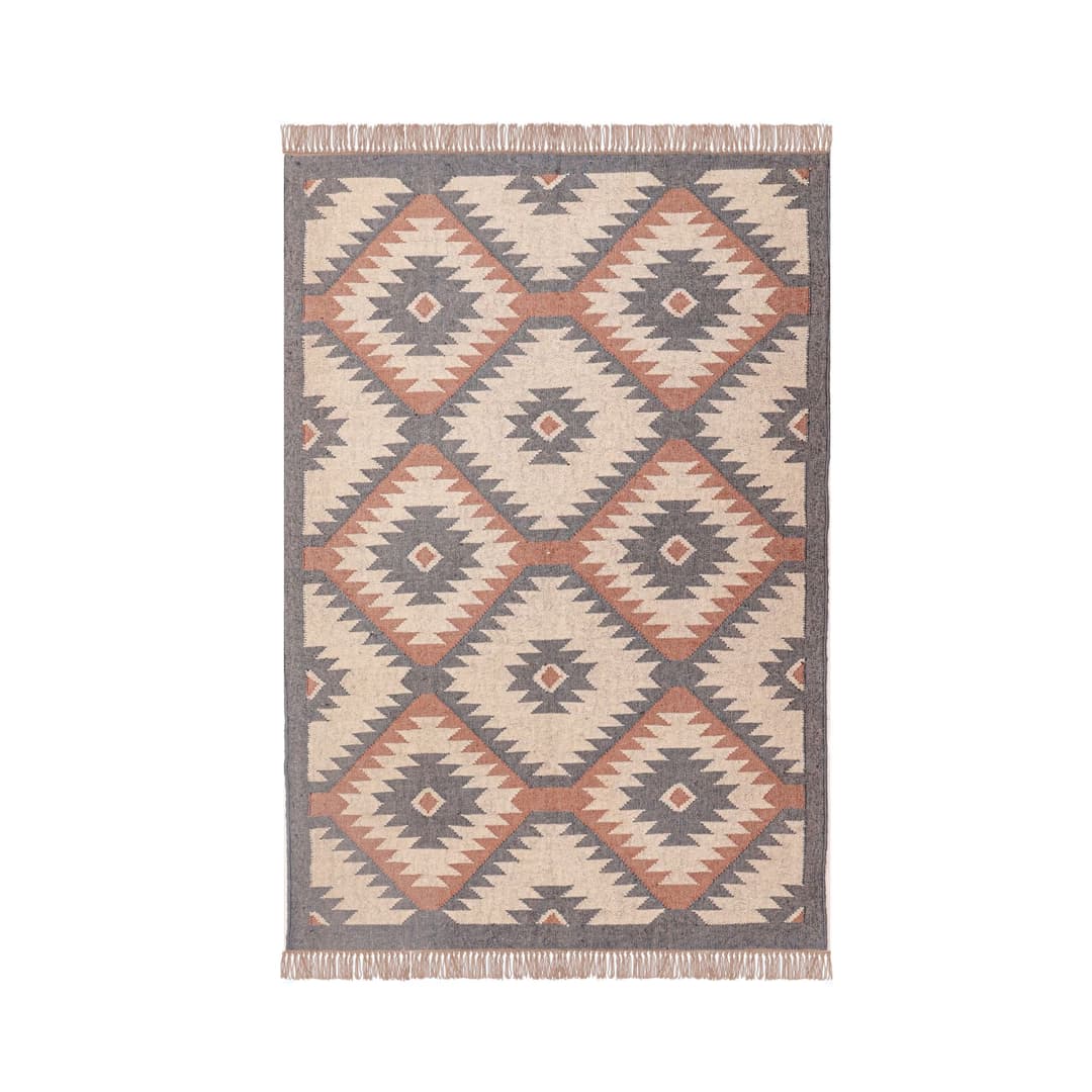 Multicolor Wool Jute Kilim Rugs with Fringes