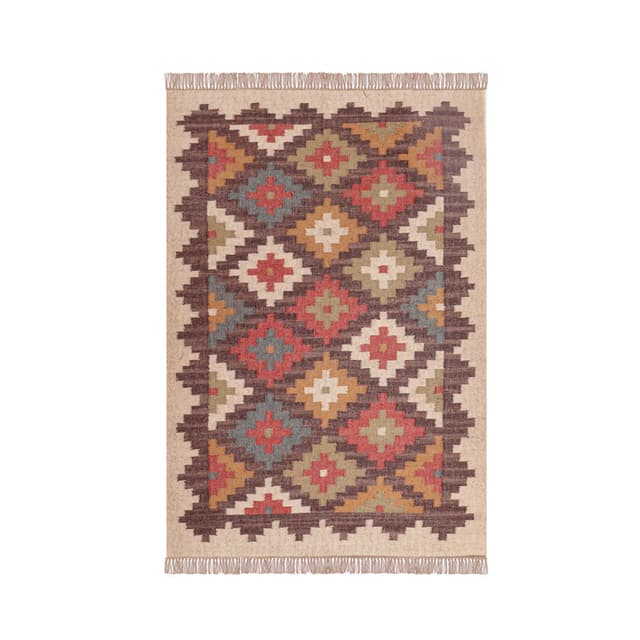 Handwoven Multicolor Wool Jute Kilim Rug Large Area Rug 