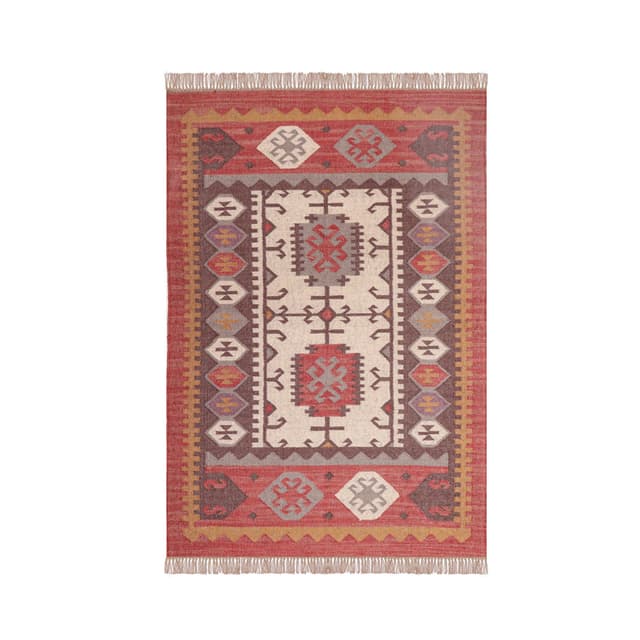 Hand Woven Colorful Design Wool Jute Kilim Rug