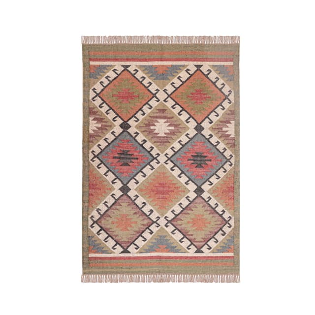 Handmade Wool Jute Kilim Dhurrie Rug