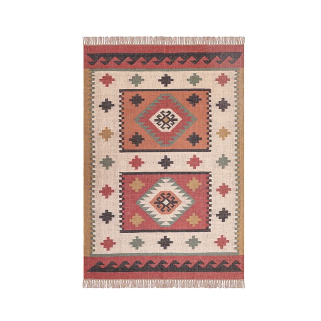 Bohemian Vintage Multicolor Kilim Wool Jute Rug