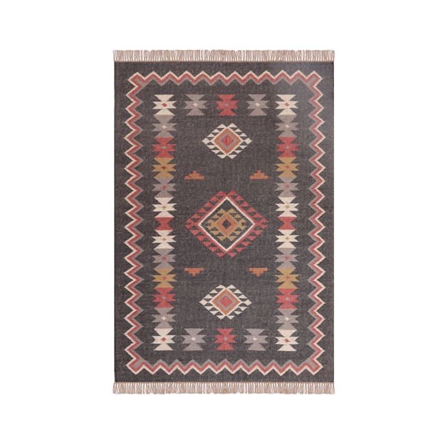 Handwoven Bohemian Wool Jute Kilim Area Rug