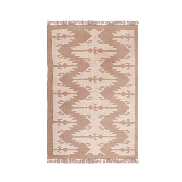 Beige and White Color Handwoven Wool Jute Kilim Rugs