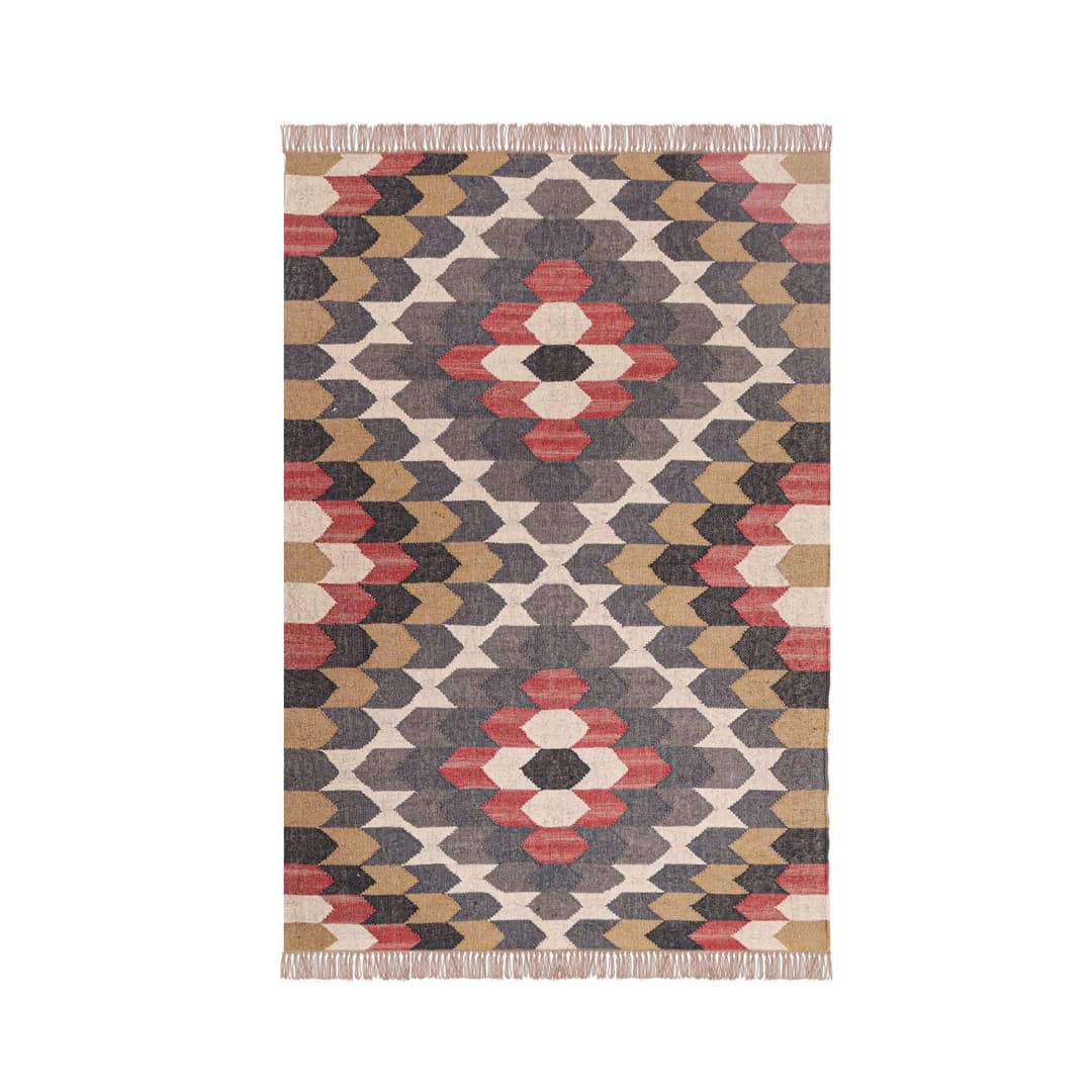 Indian Handwoven Vintage Kilim Multicolor Wool Jute Rug