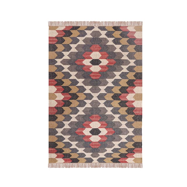 Indian Handwoven Vintage Kilim Multicolor Wool Jute Rug