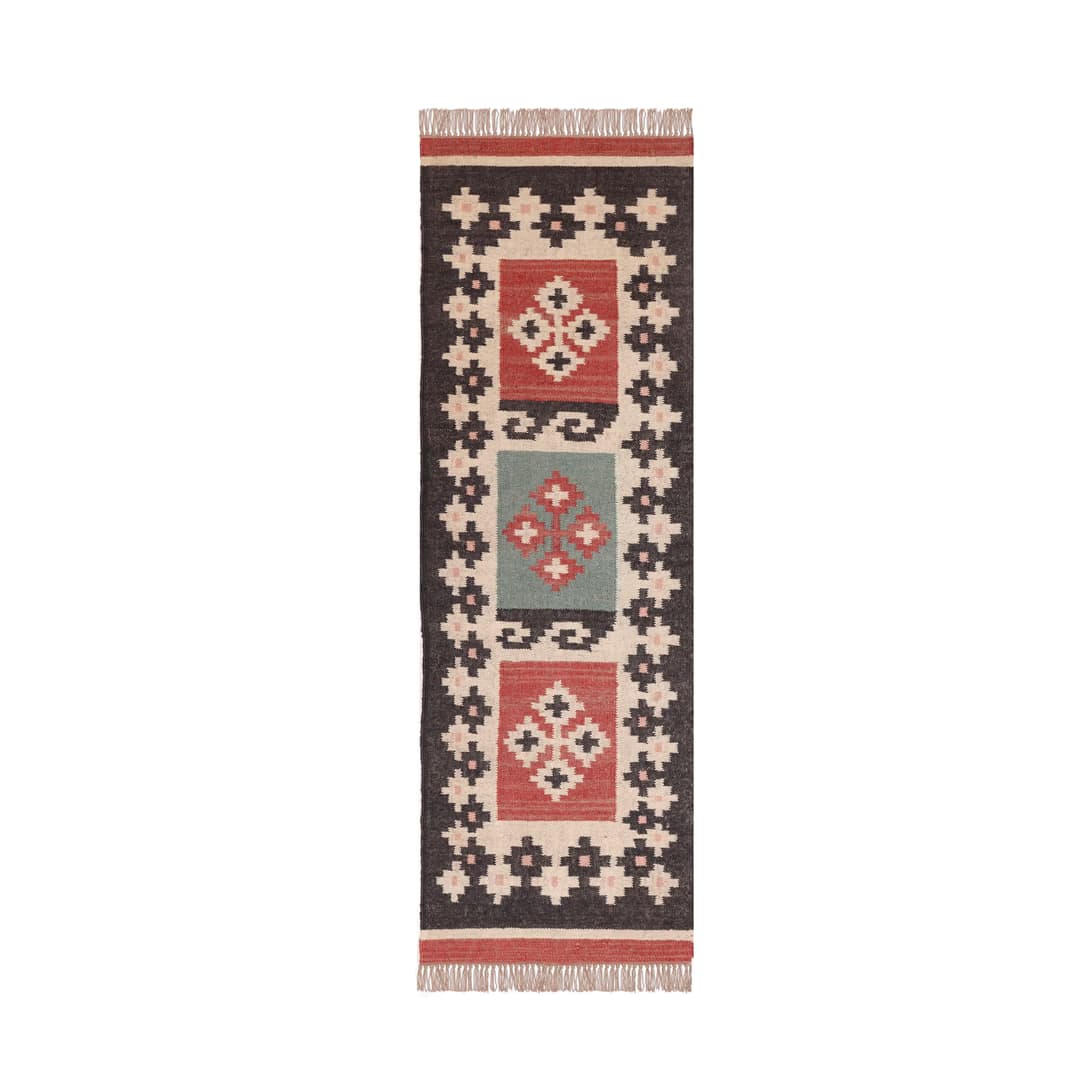 Vintage Kilim Wool Jute Dhurrie Runner Rug