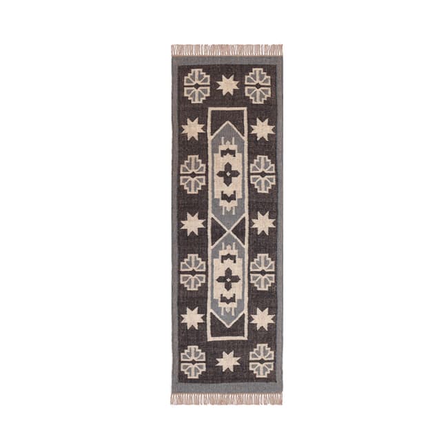 Geometric Shape Wool Jute Kilim Runner Rug