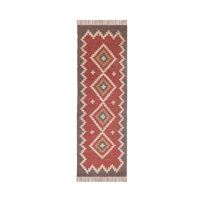 Handwoven Turkish Wool Jute Kilim Runner Rug