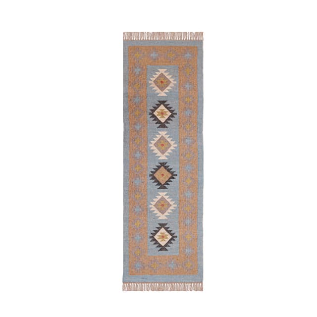 Traditional Hand Woven Indian Village Art Wool Jute Runner 3x8