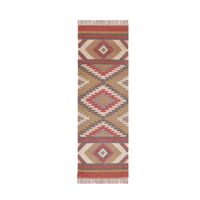 Indian Handwoven Multicolor Wool Jute Kilim Runner Rug