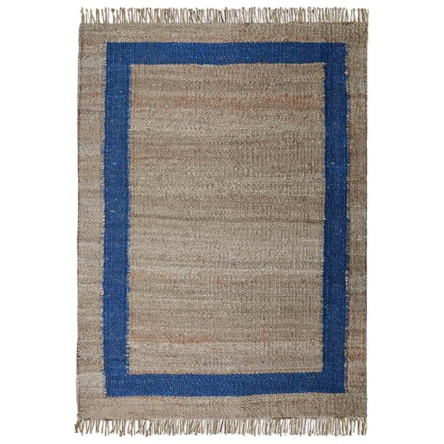 Custom Size and Color Beige with Blue Border Hemp Jute Rug