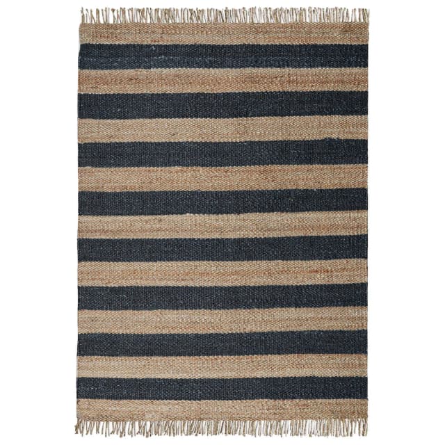 Beige and Black Handwoven Jute Hemp Rug