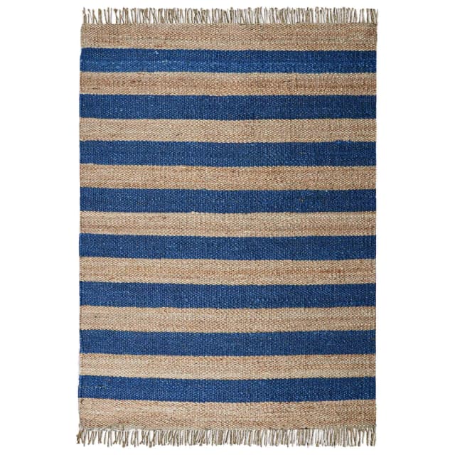 Beige and Blue Handmade Hemp Jute Rug