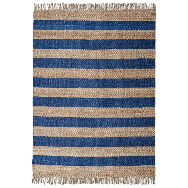 Beige and Blue Handmade Hemp Jute Rug