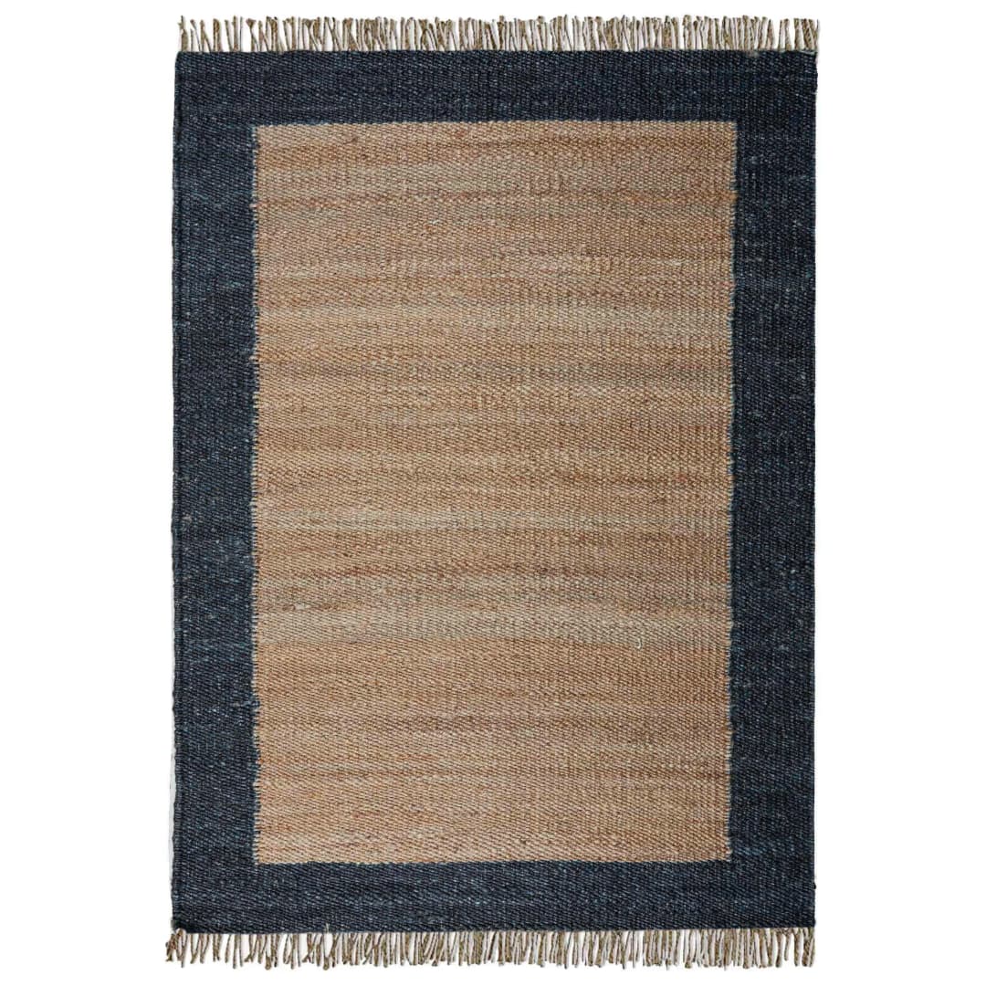 Handmade Natural Hemp Jute Rug with Black Border