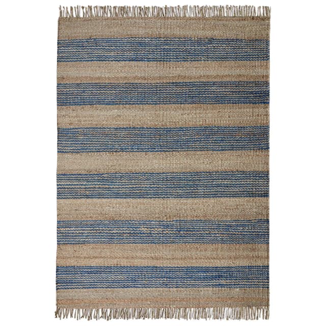 Blue and Beige Handwoven Hemp Jute Rug