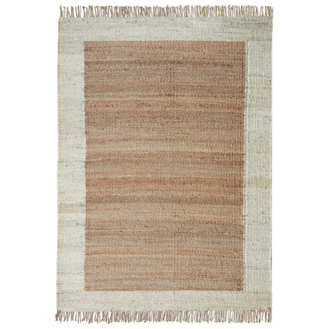 Beige with White Border Handwoven Hemp Jute Rug