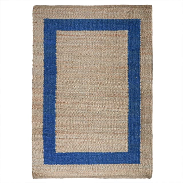 Blue and Beige Handmade Hemp Jute Rug