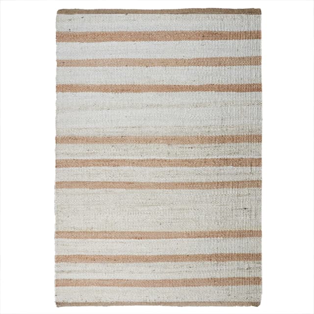 White with Beige Stripes Natural Jute Hemp Rug