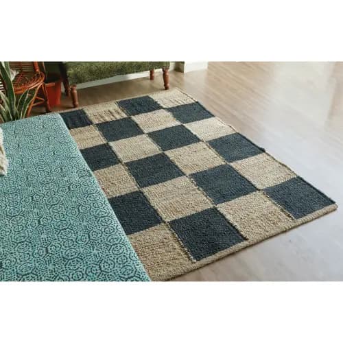 Home Decor Bohemian Natural and Black Jute Hemp Rug