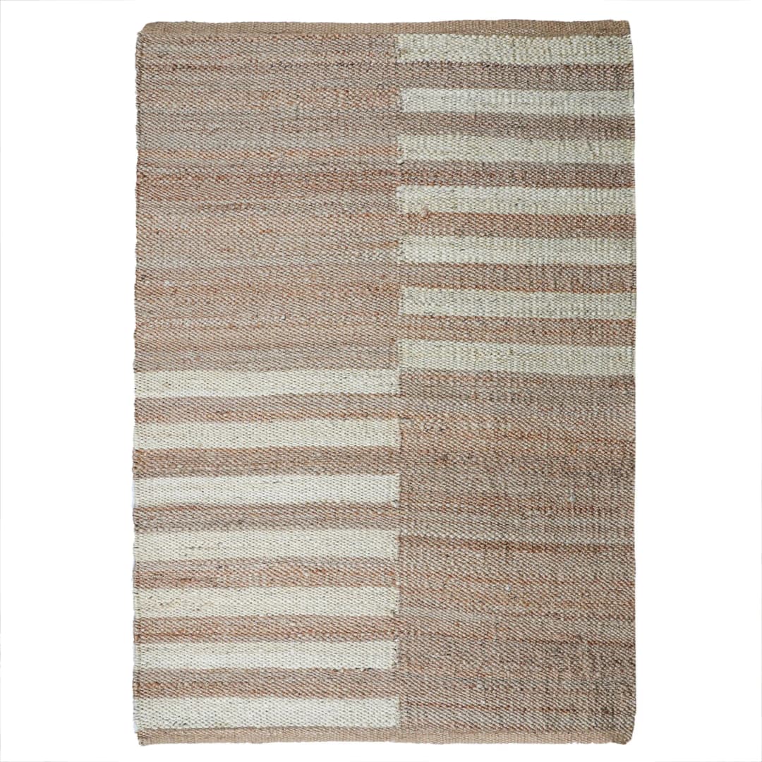 Decorative Off White Striped Natural Jute Hemp Rug