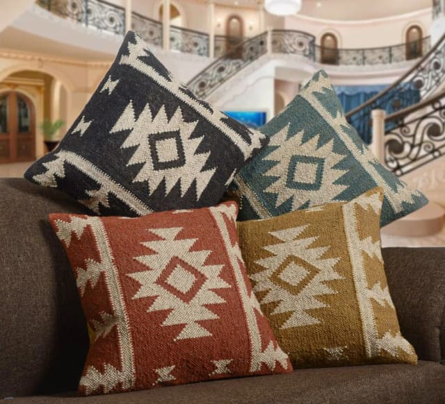 Set of 4 Wool jute Vintage Kilim Cushion Covers