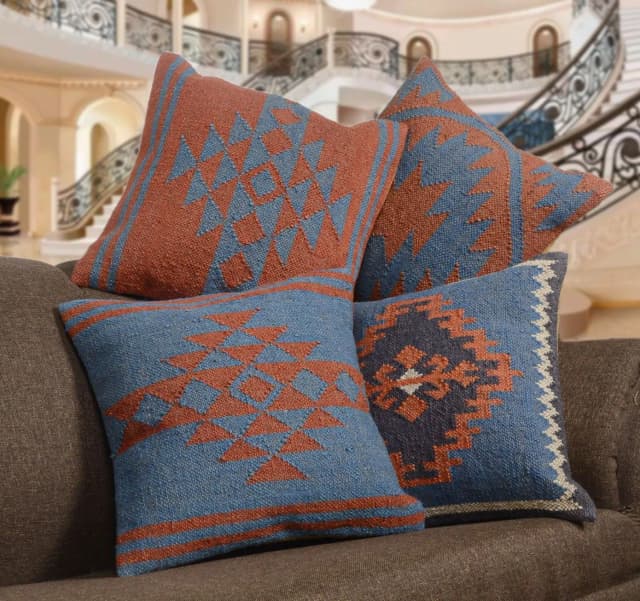 Set of 4 Wool Jute Kilim Pillowcases