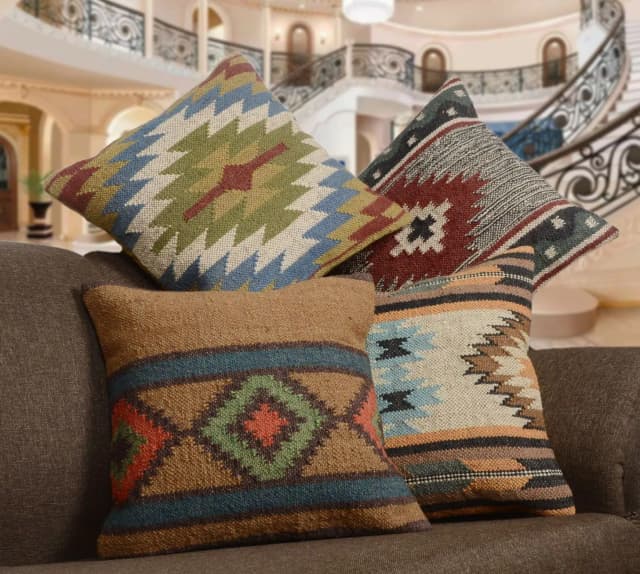 Set of 4 Handwoven Wool Jute Cushion Covers