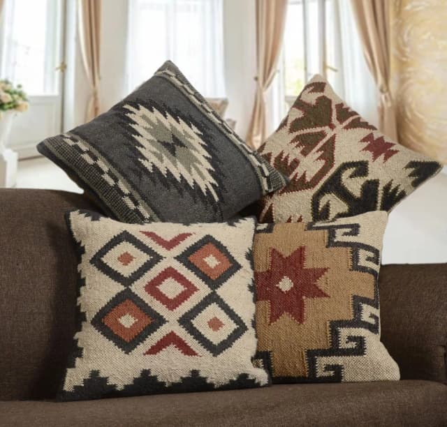 Handwoven Wool Jute Kilim Cushion Cover