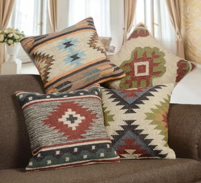 Wool Jute Cushion Cover Vintage Kilim Pillow