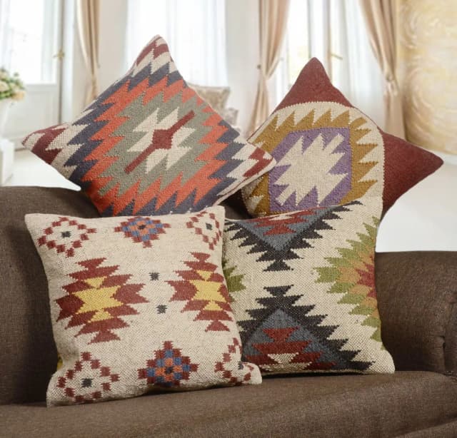Boho Ethnic Shams Wool Jute Pillowcases